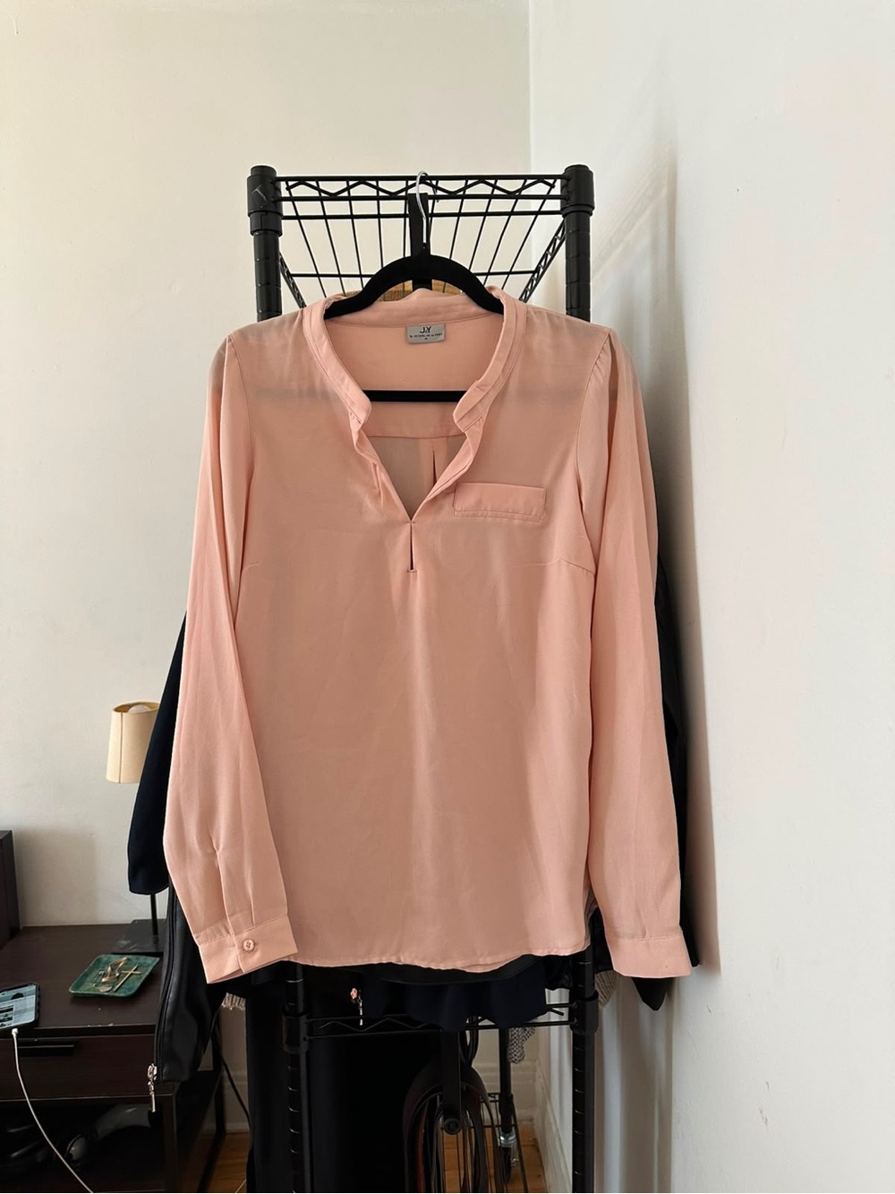 Light Pink Long-Sleeve V-Neck Women's Blouse